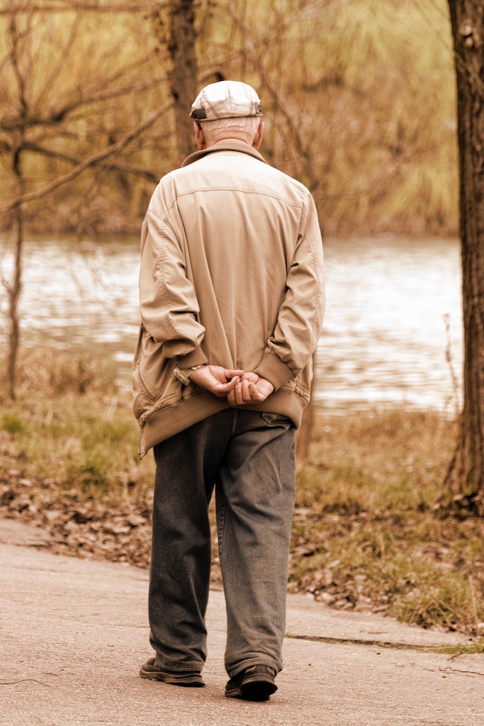 memory care, old man walking alone
