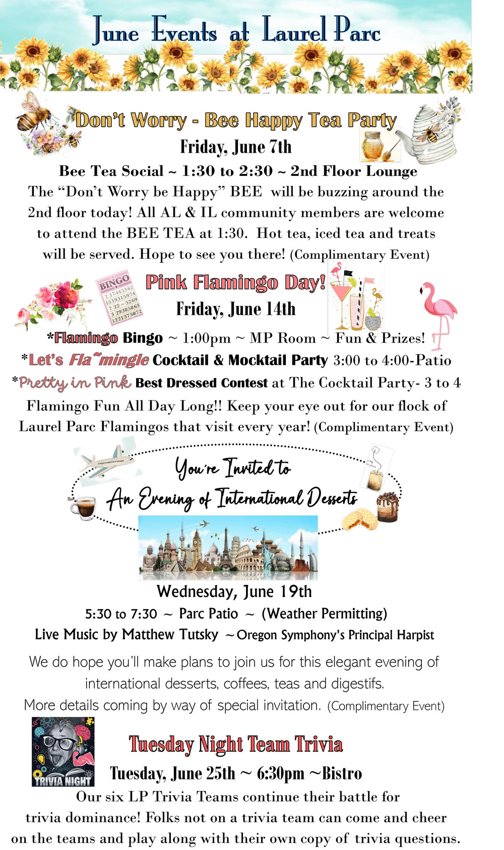 June Events at Laurel Parc Senior Living in Portland Oregon