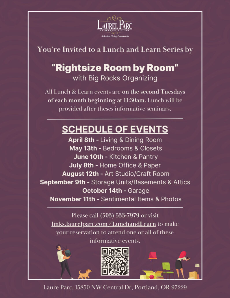 Educational series flyer at Laurel Parc Senior Living in Portland Oregon