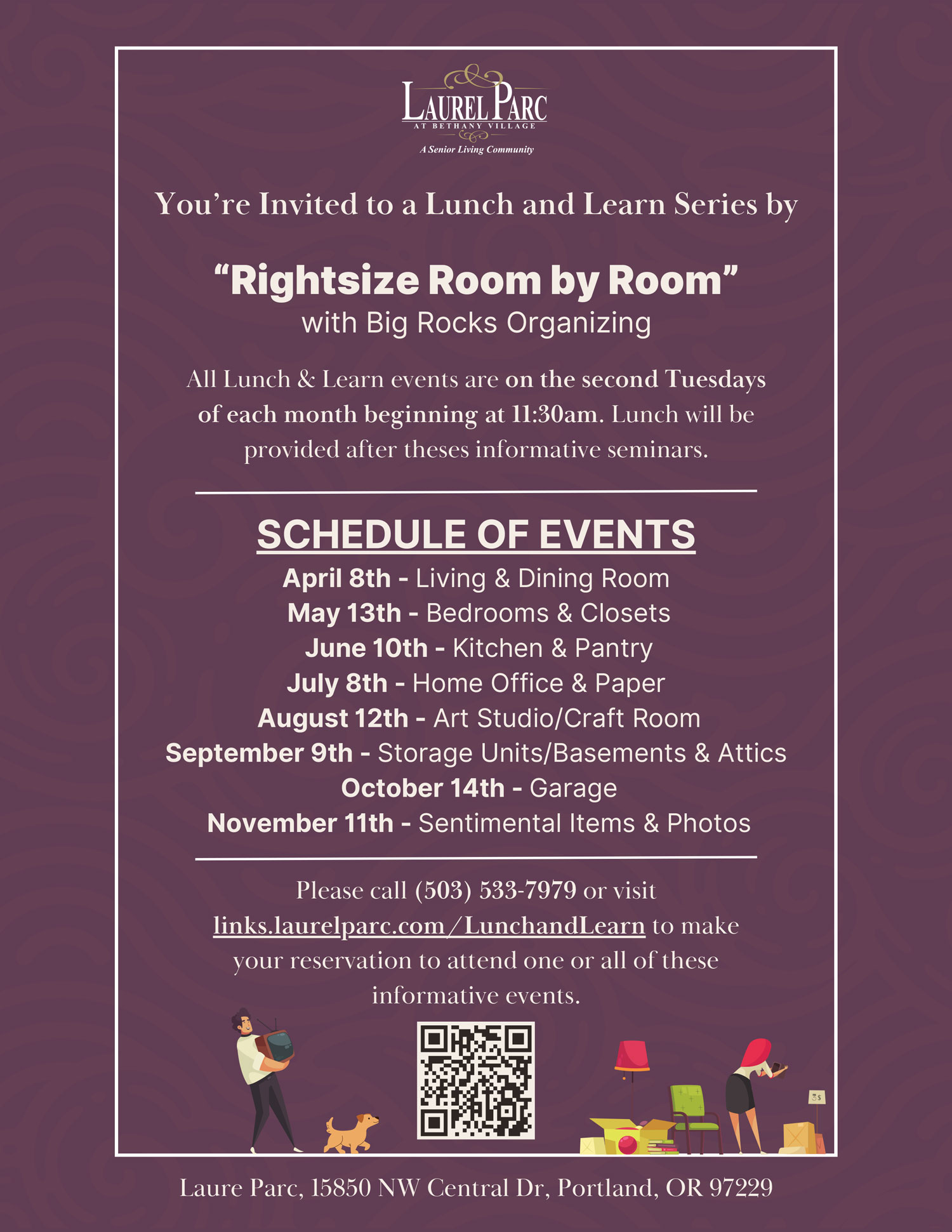 Educational series flyer at Laurel Parc Senior Living in Portland Oregon
