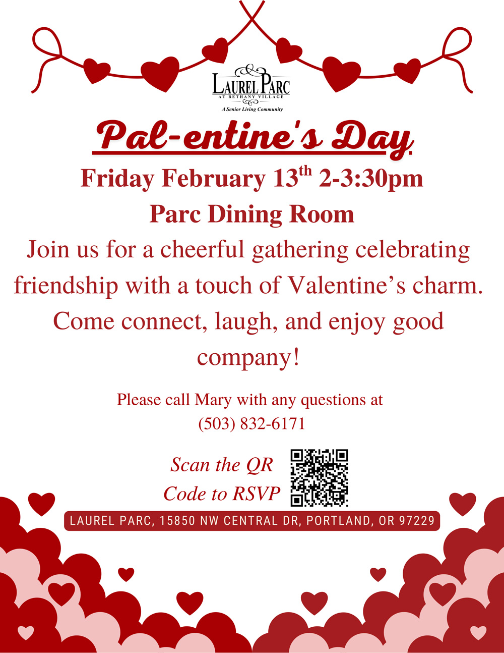 Valentine's Day event at Laurel Parc Senior Living in Portland Oregon